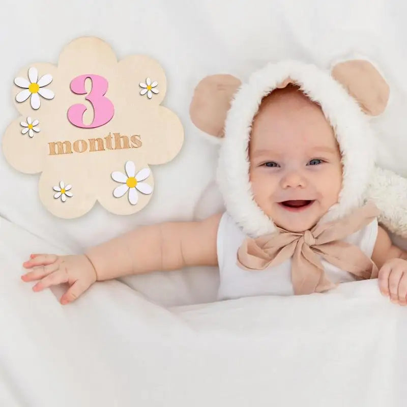 Card Milestone Mensili in Legno - Numeri Mese per Foto Ricordo Crescita Neonato e Bebè