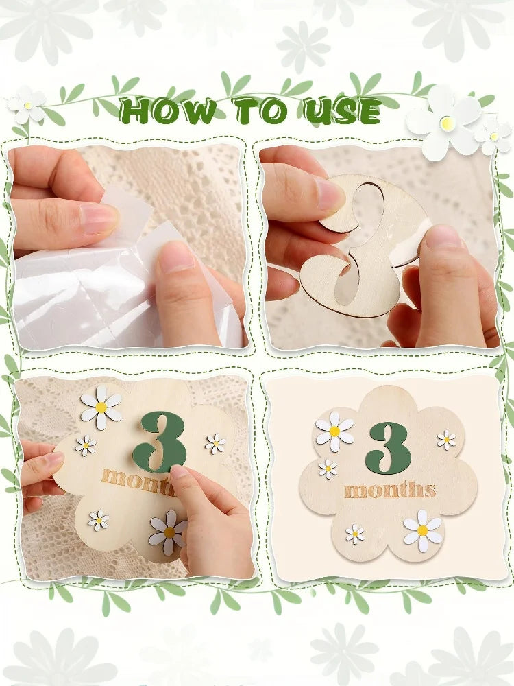 Card Milestone Mensili in Legno - Numeri Mese per Foto Ricordo Crescita Neonato e Bebè