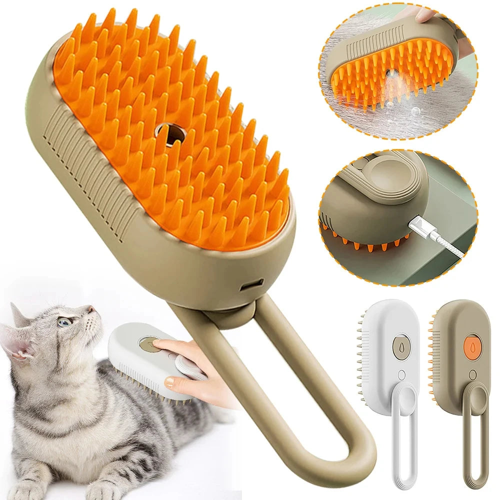 Spazzola a Vapore 3in1 per Cani e Gatti - Rimuove Peli, Massaggia e Pulisce con Spray Vaporizzato