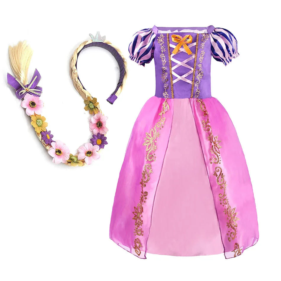 Costume Rapunzel Bambina 3-8 Anni - Vestito Principessa per Carnevale, Feste e Compleanni