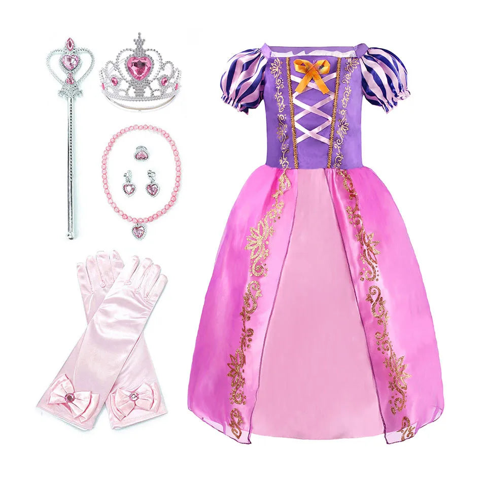 Costume Rapunzel Bambina 3-8 Anni - Vestito Principessa per Carnevale, Feste e Compleanni