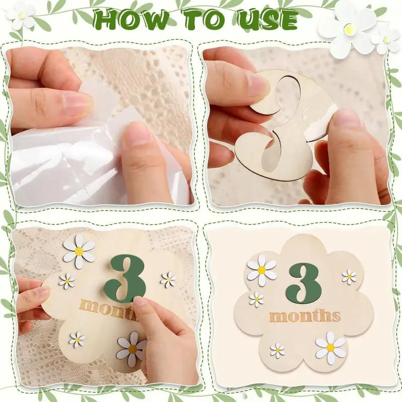 Card Milestone Mensili in Legno - Numeri Mese per Foto Ricordo Crescita Neonato e Bebè