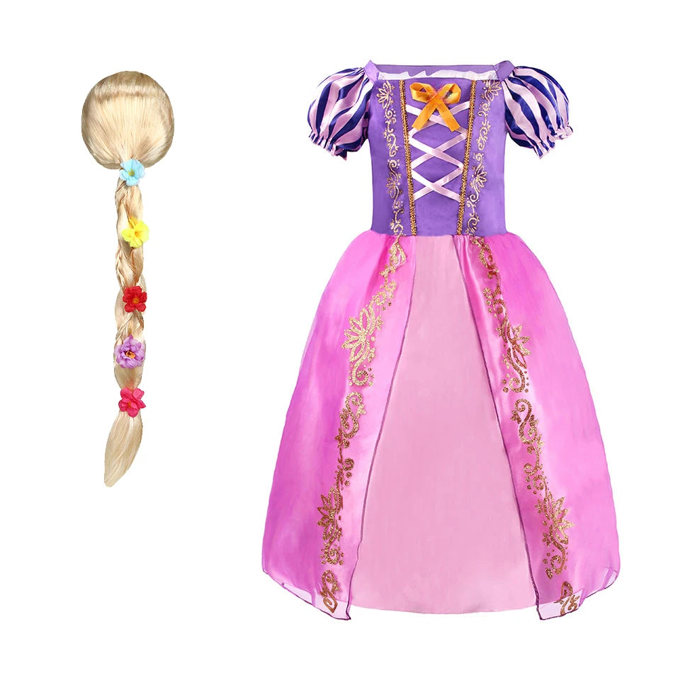 Costume Rapunzel Bambina 3-8 Anni - Vestito Principessa per Carnevale, Feste e Compleanni