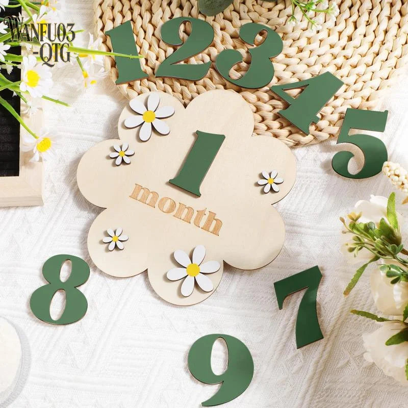Card Milestone Mensili in Legno - Numeri Mese per Foto Ricordo Crescita Neonato e Bebè