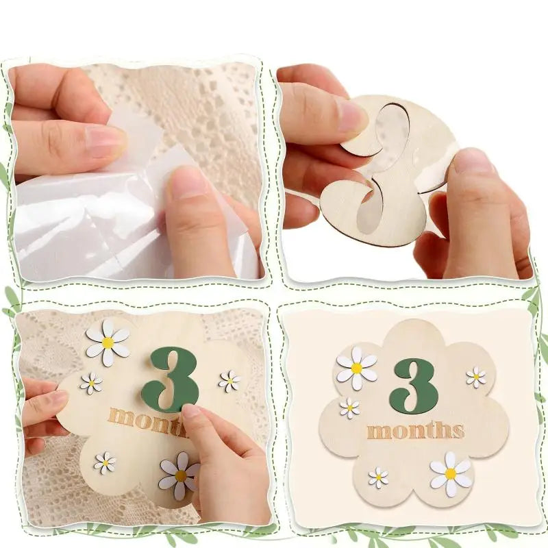 Card Milestone Mensili in Legno - Numeri Mese per Foto Ricordo Crescita Neonato e Bebè